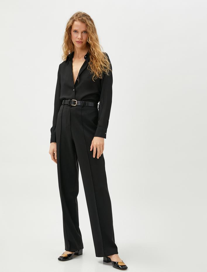  Düğme Detaylı Gömlek Uzun Kollu