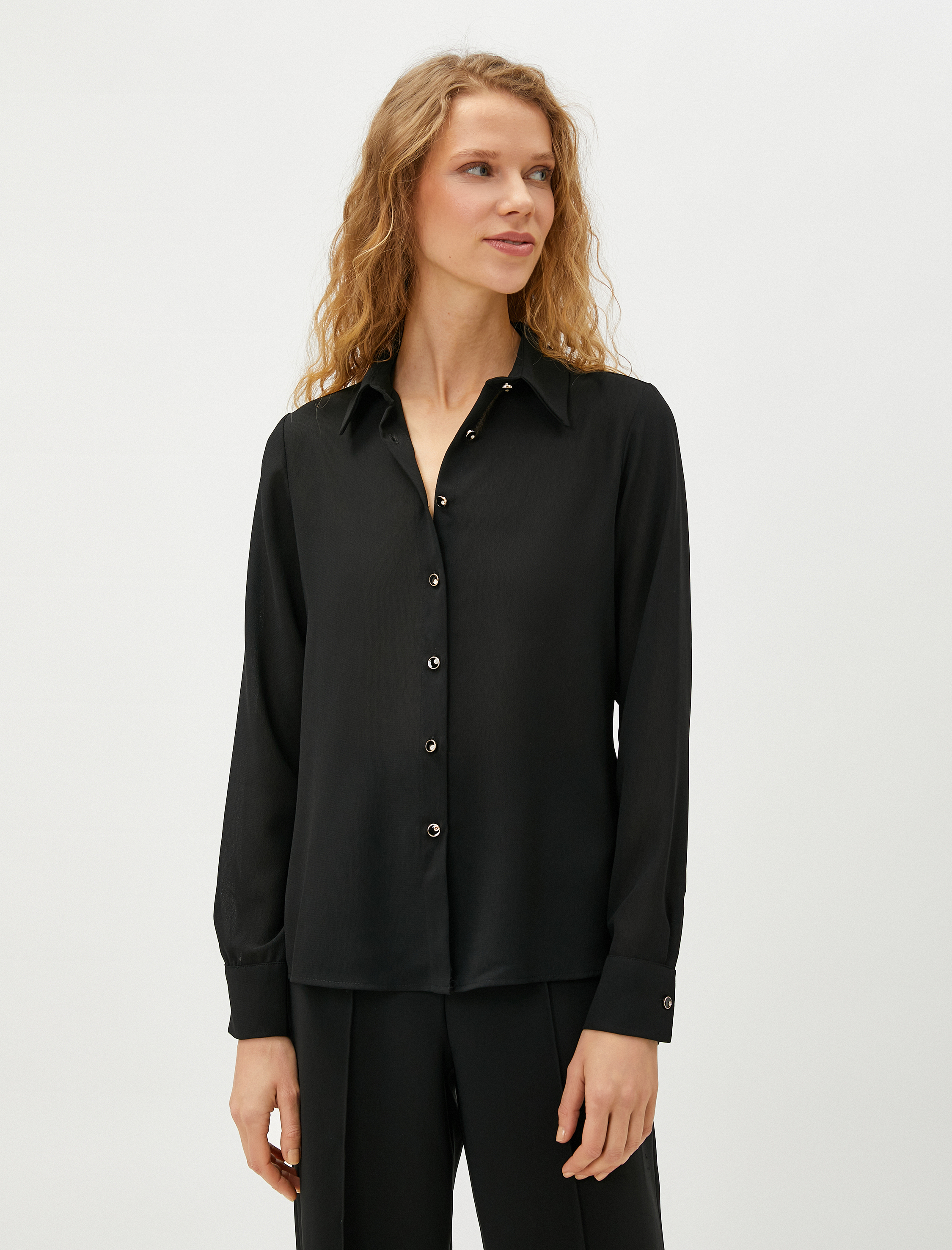   Düğme Detaylı Gömlek Uzun Kollu