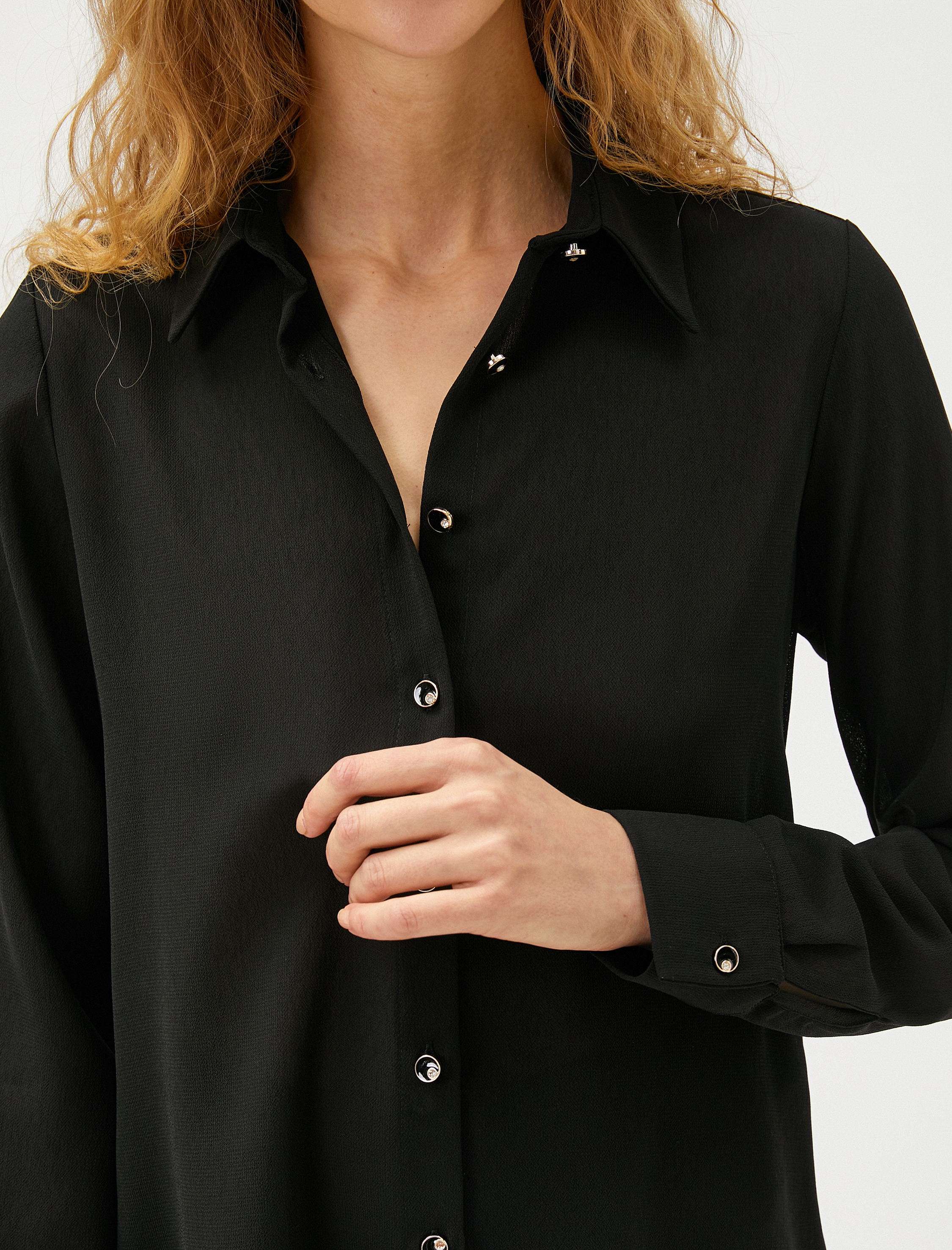   Düğme Detaylı Gömlek Uzun Kollu