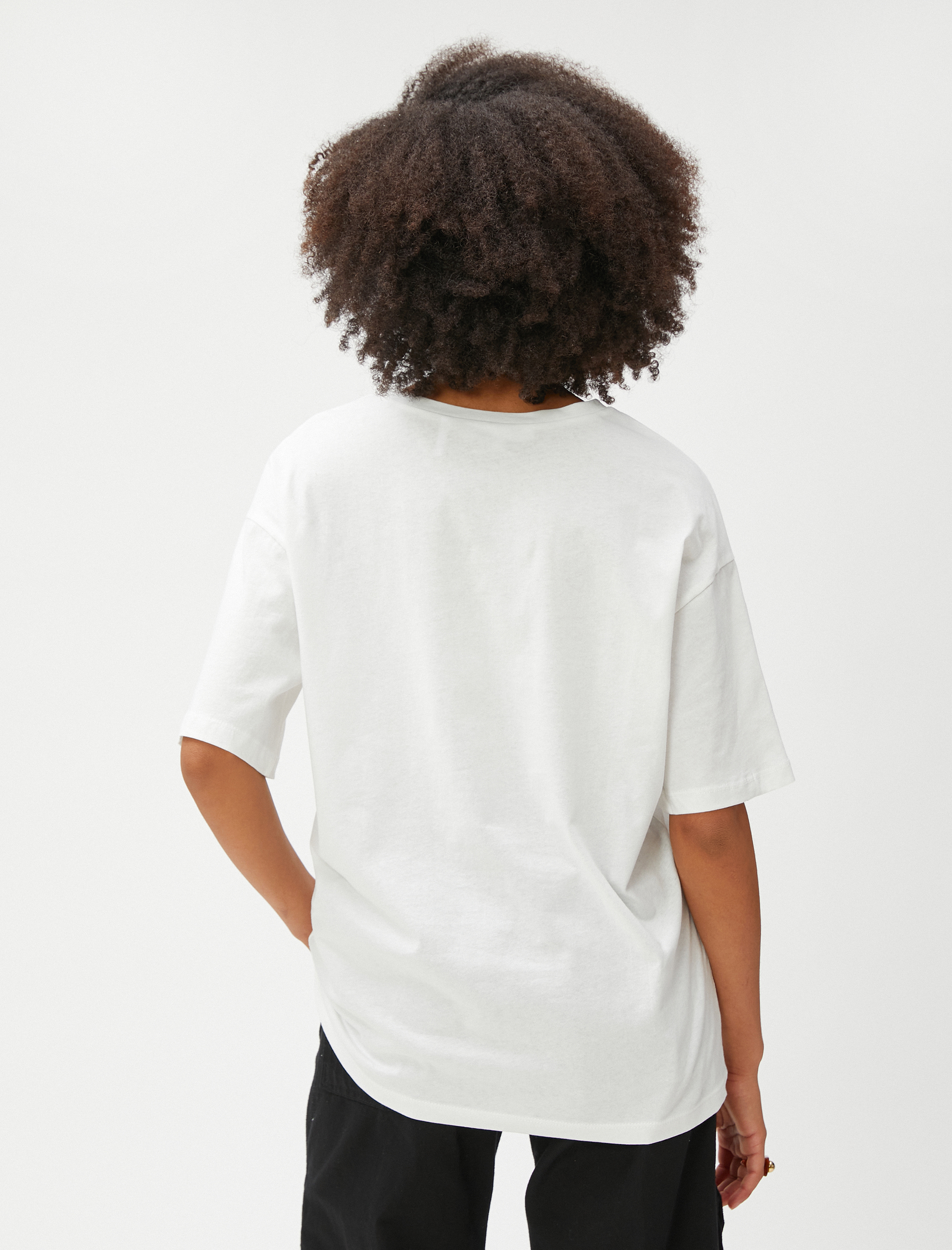   Baskılı Tişört Oversize Kısa Kollu Bisiklet Yaka Pamuklu