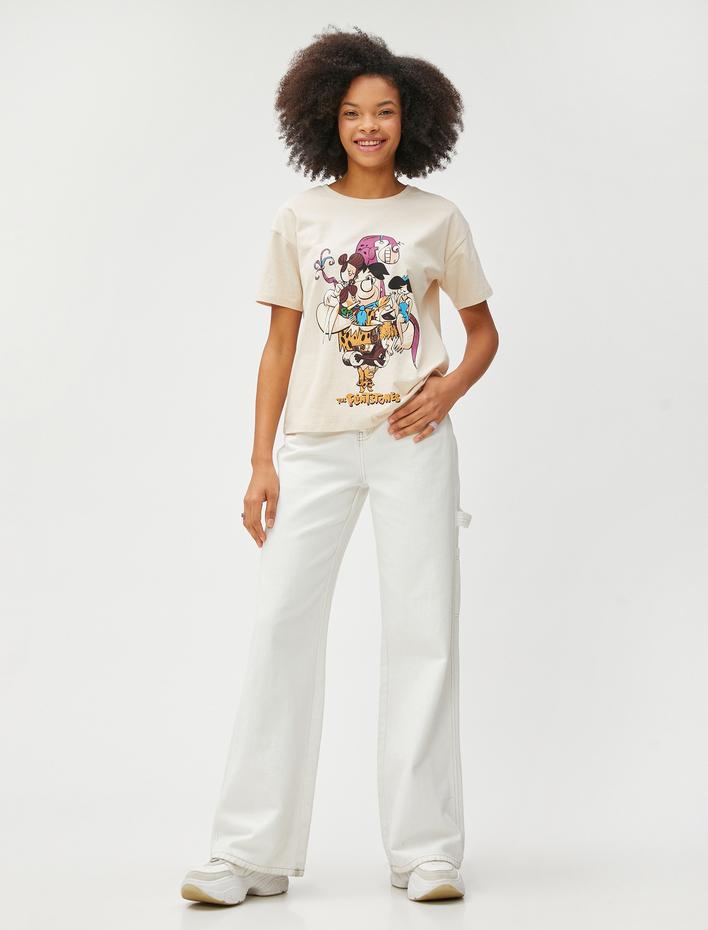  Taş Devri Tişört Lisanslı Kısa Kollu Bisiklet Yaka Pamuklu