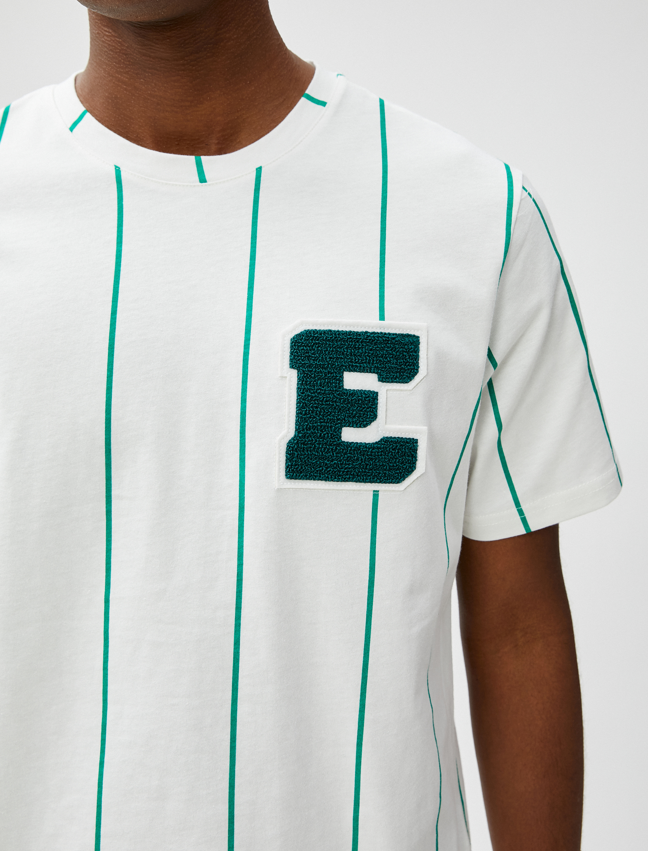   Kolej Tişört Harf İşlemeli Bisiklet Yaka Pamuklu