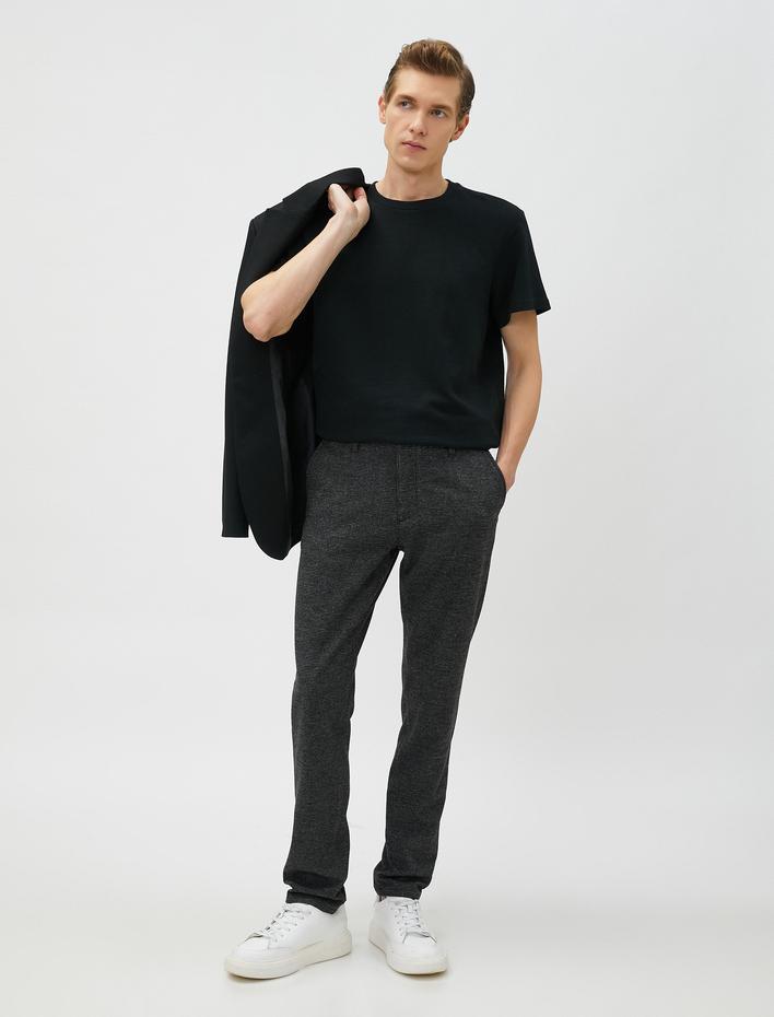  Dokuma Pantolon Kazayağı Detaylı Düğmeli Cepli