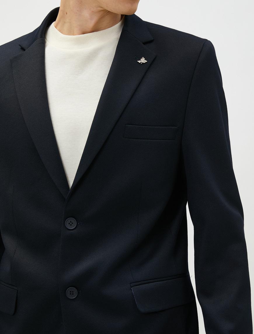  Basic Blazer Ceket Broş Detaylı Düğmeli Cepli Dar Kesim