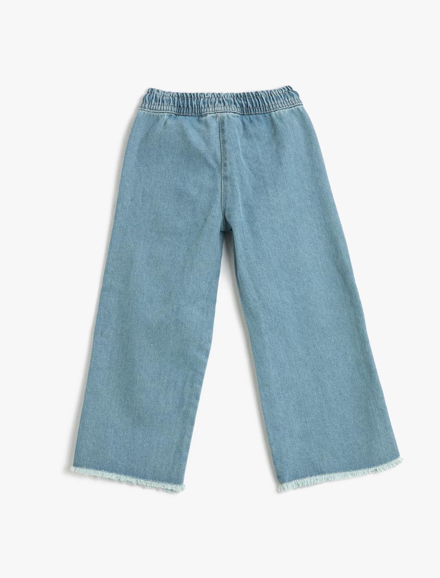  Kız Çocuk Kot Pantolon Bol Paça Beli Lastikli Cepli - Loose Jean
