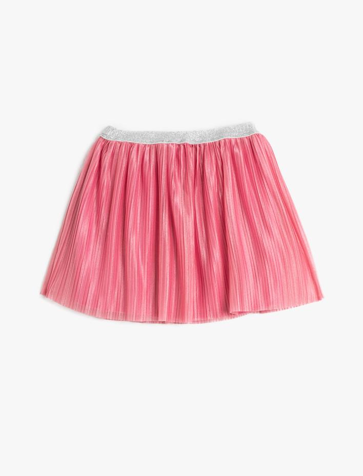 Kız Çocuk Mini Etek Pilili Astarlı Parıltılı Beli Lastikli