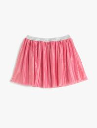 Mini Etek Pilili Astarlı Parıltılı Beli Lastikli