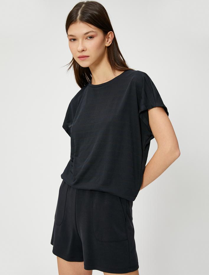  Oversize Çizgili Spor Tişört Modal Karışımlı