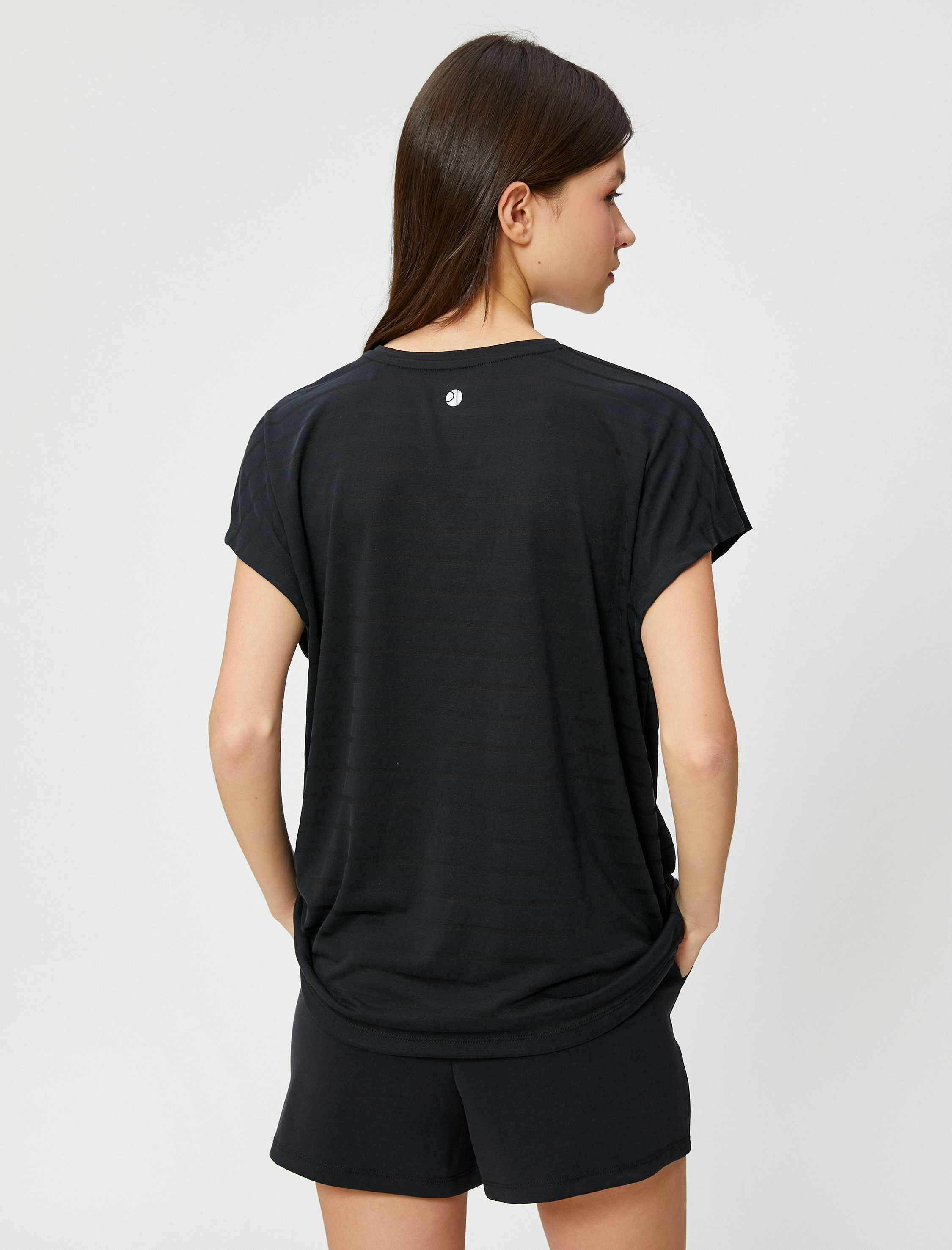   Oversize Çizgili Spor Tişört Modal Karışımlı