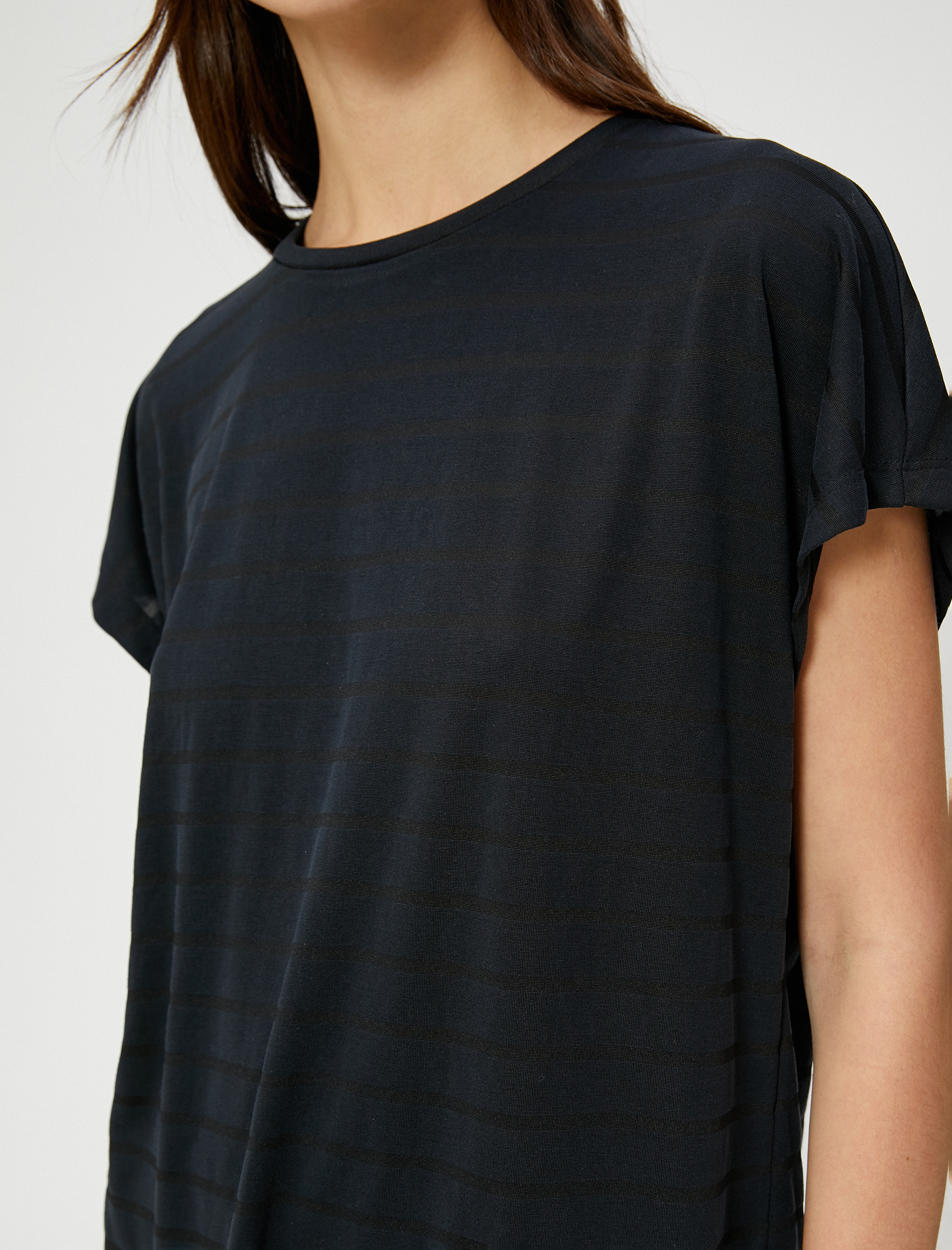   Oversize Çizgili Spor Tişört Modal Karışımlı