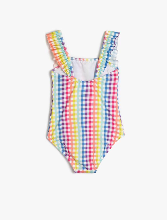 Kız Çocuk Mayo Fırfır Detaylı Dokulu Kalın Askılı