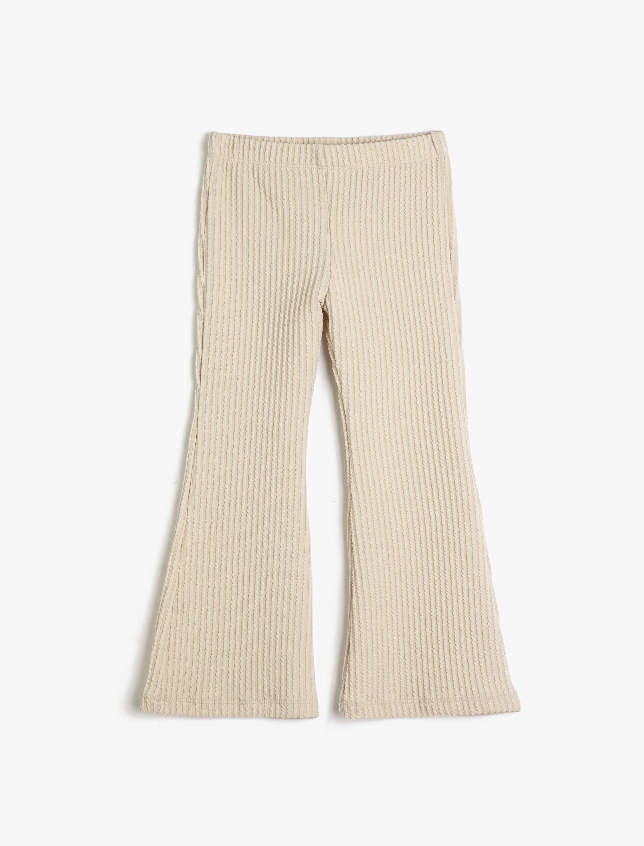  Kız Çocuk İspanyol Paça Tayt Pantolon Dokulu Beli Lastikli