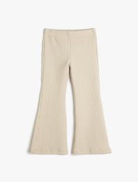 İspanyol Paça Tayt Pantolon Dokulu Beli Lastikli