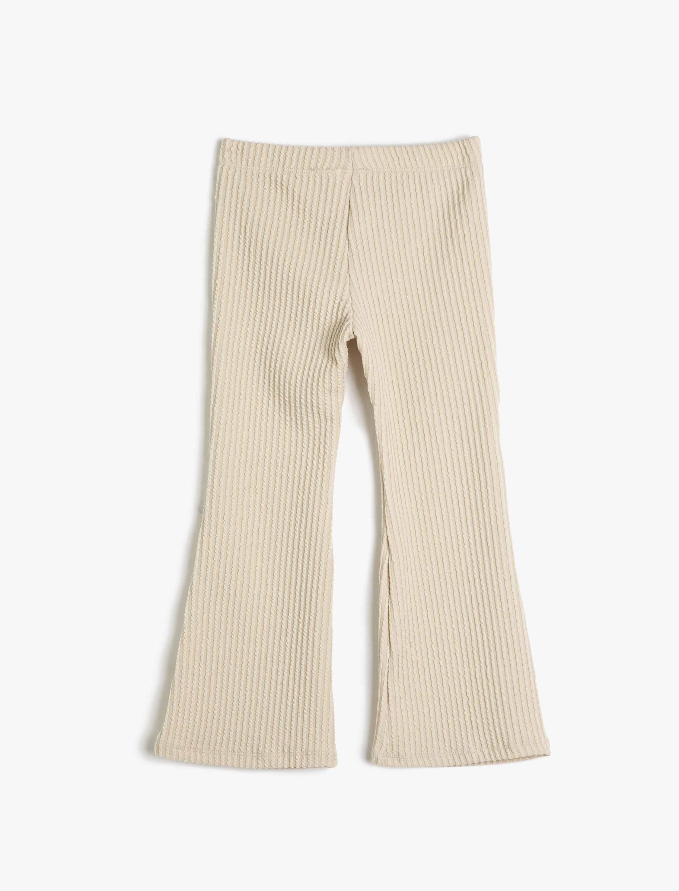  Kız Çocuk İspanyol Paça Tayt Pantolon Dokulu Beli Lastikli