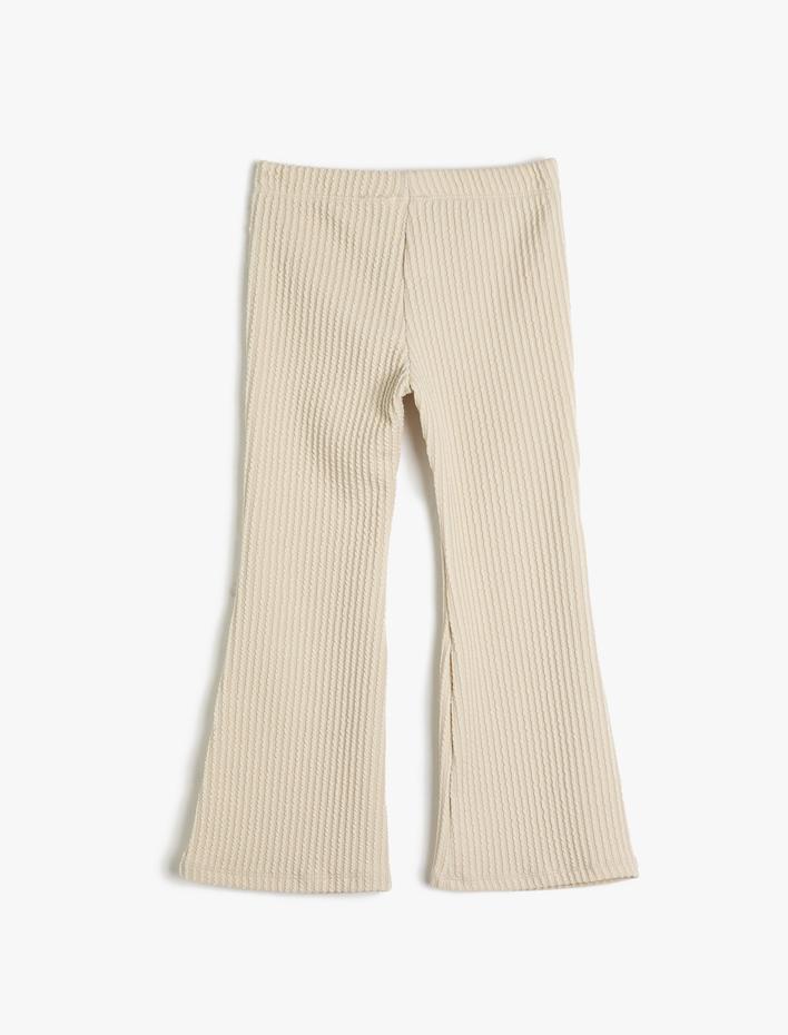 Kız Çocuk İspanyol Paça Tayt Pantolon Dokulu Beli Lastikli