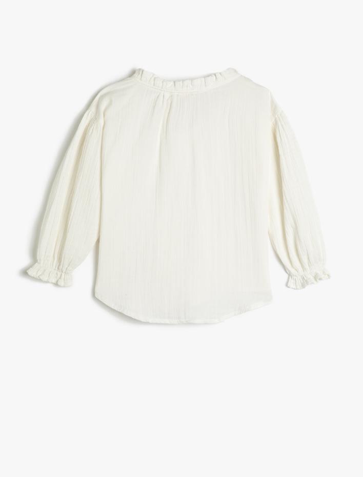 Kız Çocuk Gömlek Pamuklu Uzun Kollu Elastik Manşetli Dik Yaka