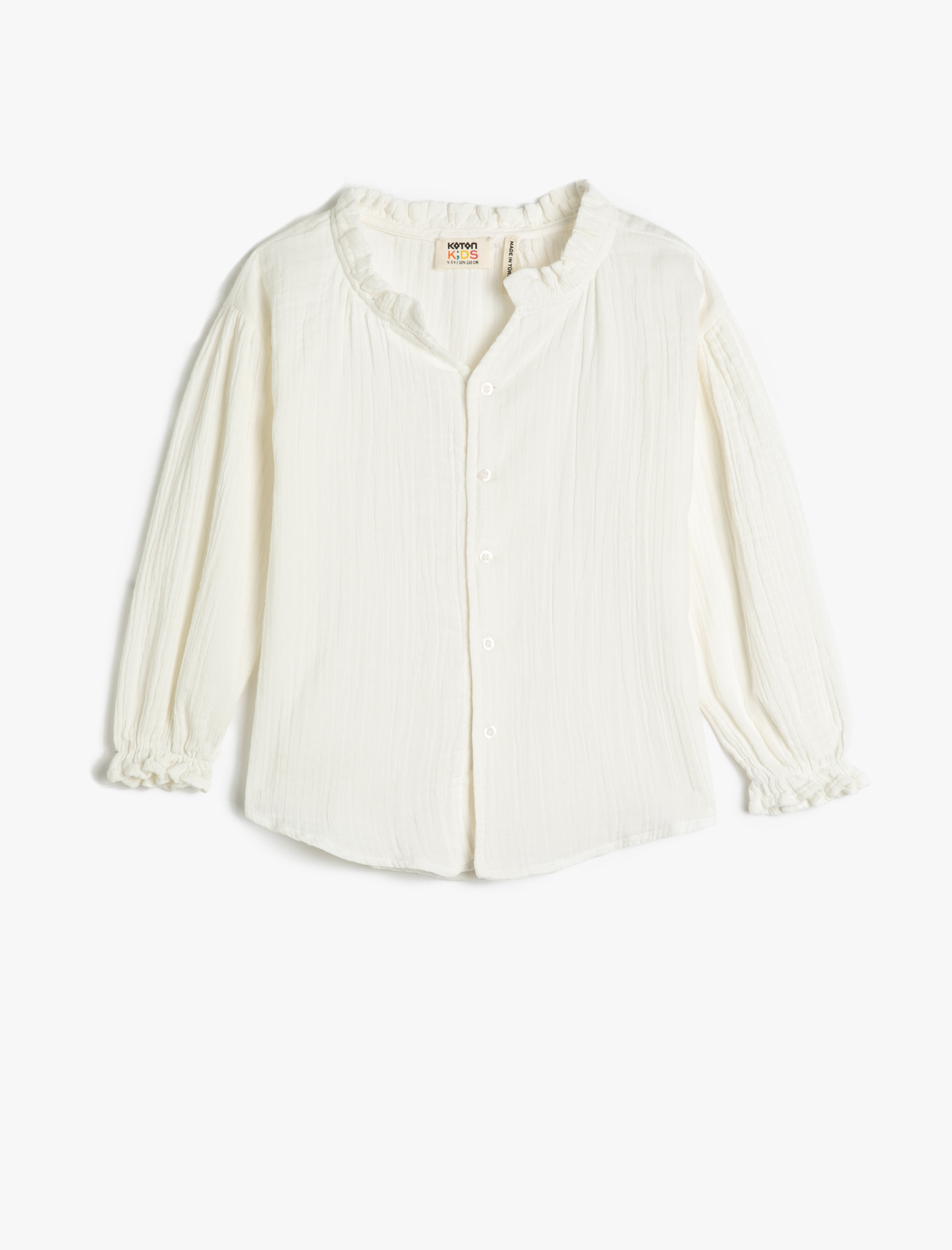  Kız Çocuk Gömlek Pamuklu Uzun Kollu Elastik Manşetli Dik Yaka