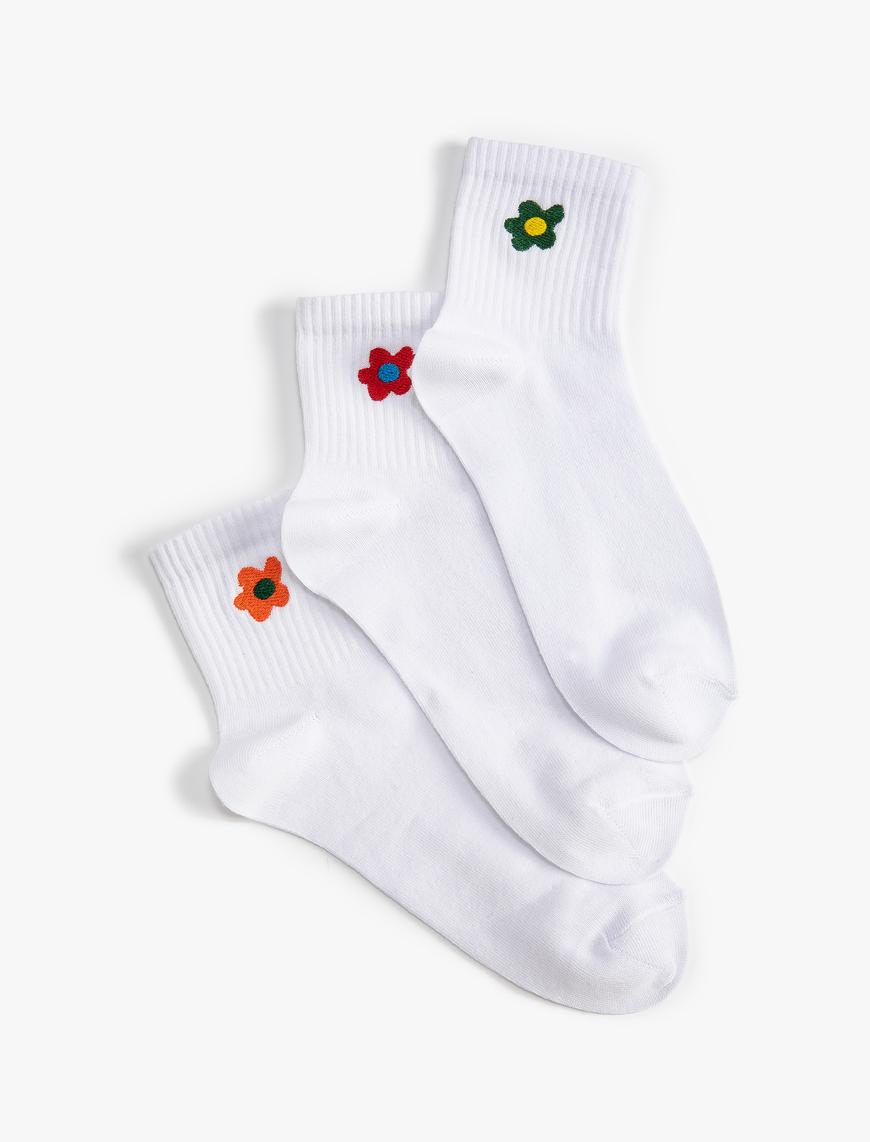  Kadın Çiçekli 3'lü Soket Çorap Seti İşleme Detaylı