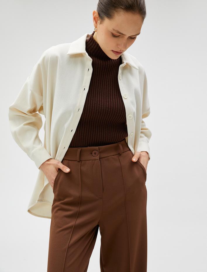  Fitilli Kadife Gömlek Düğmeli Uzun Kollu