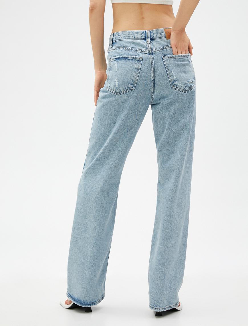   Düz Paça Kot Pantolon Yırtık Detaylı - Nora Jeans