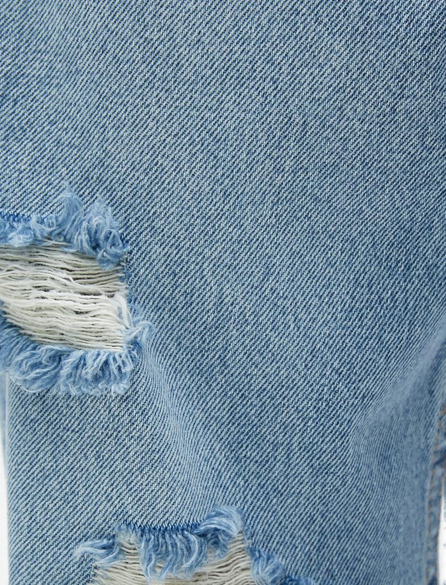   Düz Paça Kot Pantolon Yırtık Detaylı - Nora Jeans