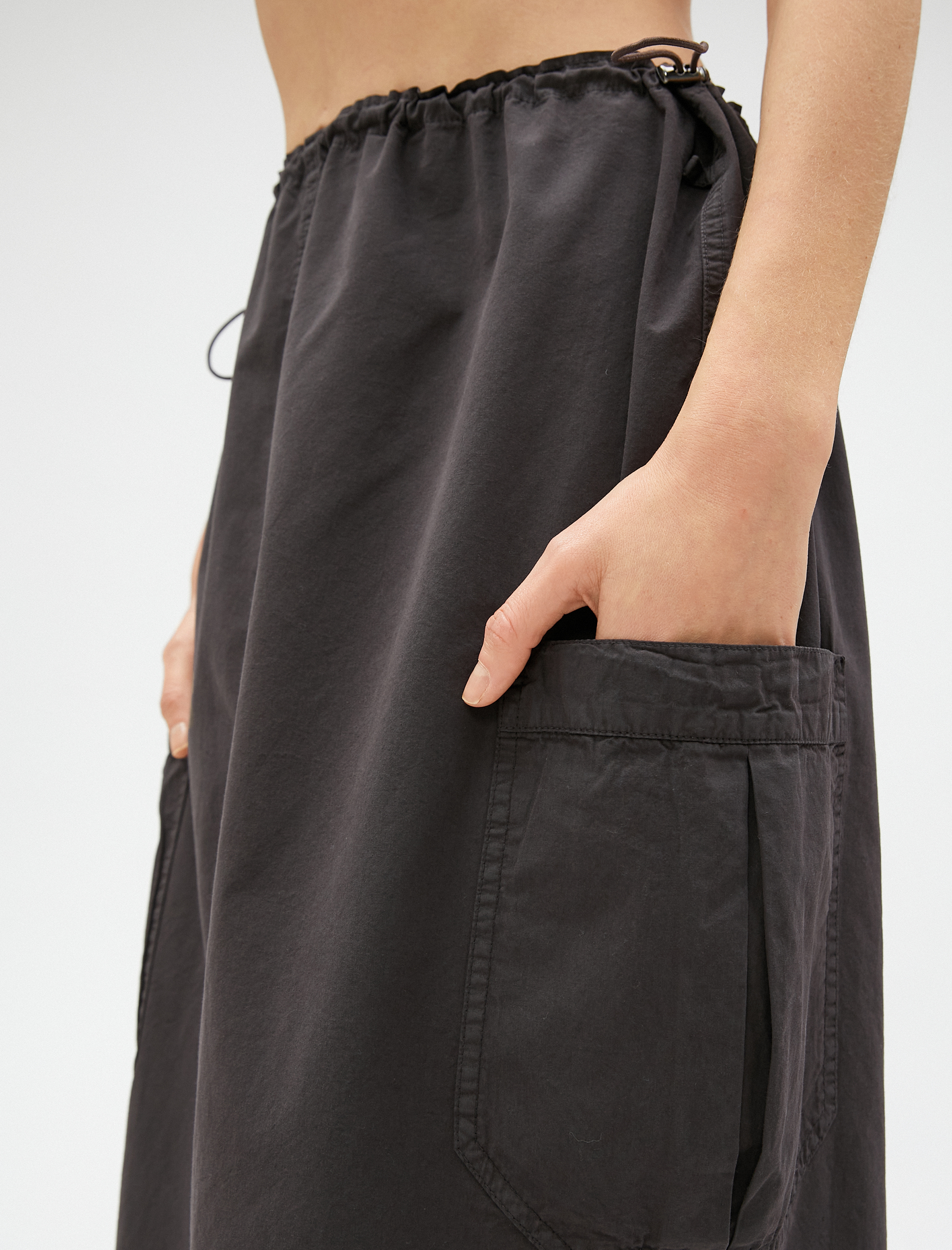   Paraşüt Etek Midi Cep Detaylı Beli Lastikli