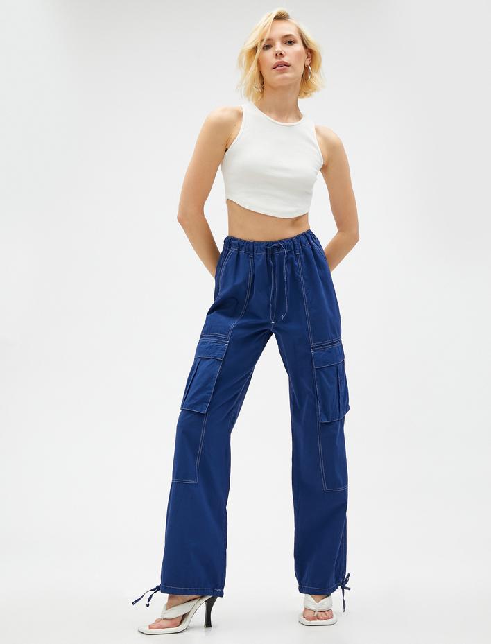  Paraşüt Pantolon Beli Bağcıklı Pamuklu Cep Detaylı