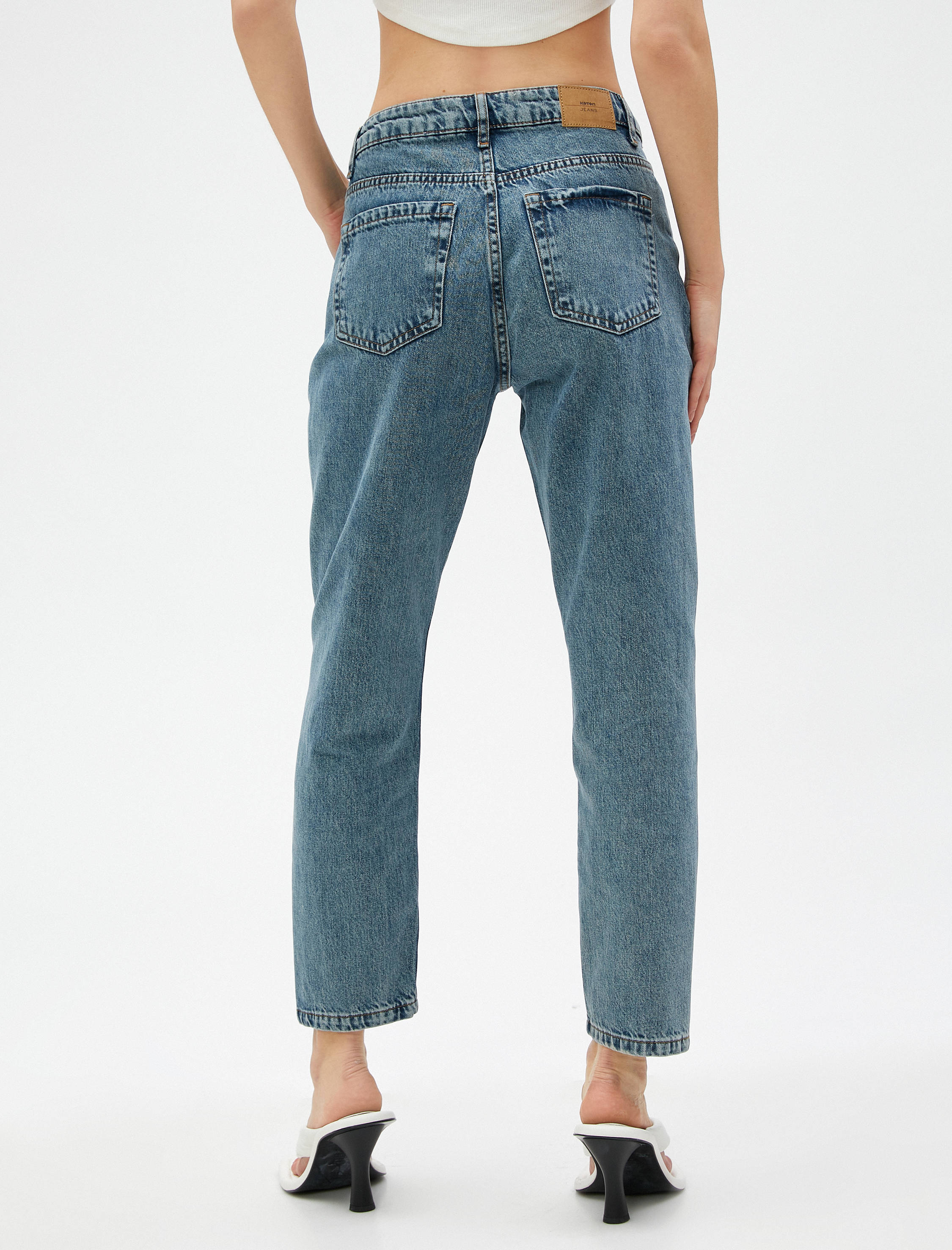   Yüksek Bel Kot Pantolon Rahat Kesim Hafif Dar Paça - Mom Jean