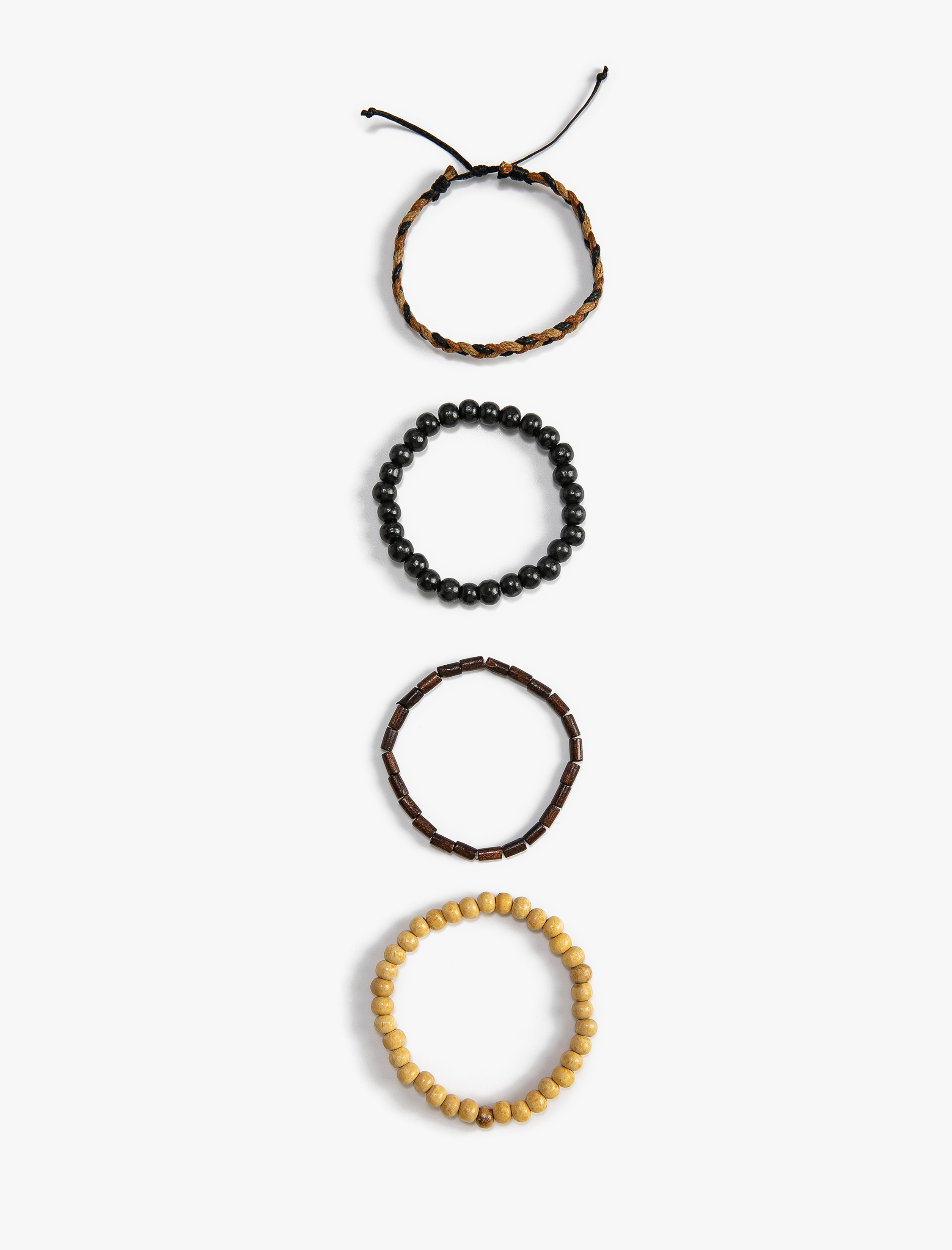  Erkek 4'lü Bileklik Seti Ahşap Boncuklu Örgü Motifli