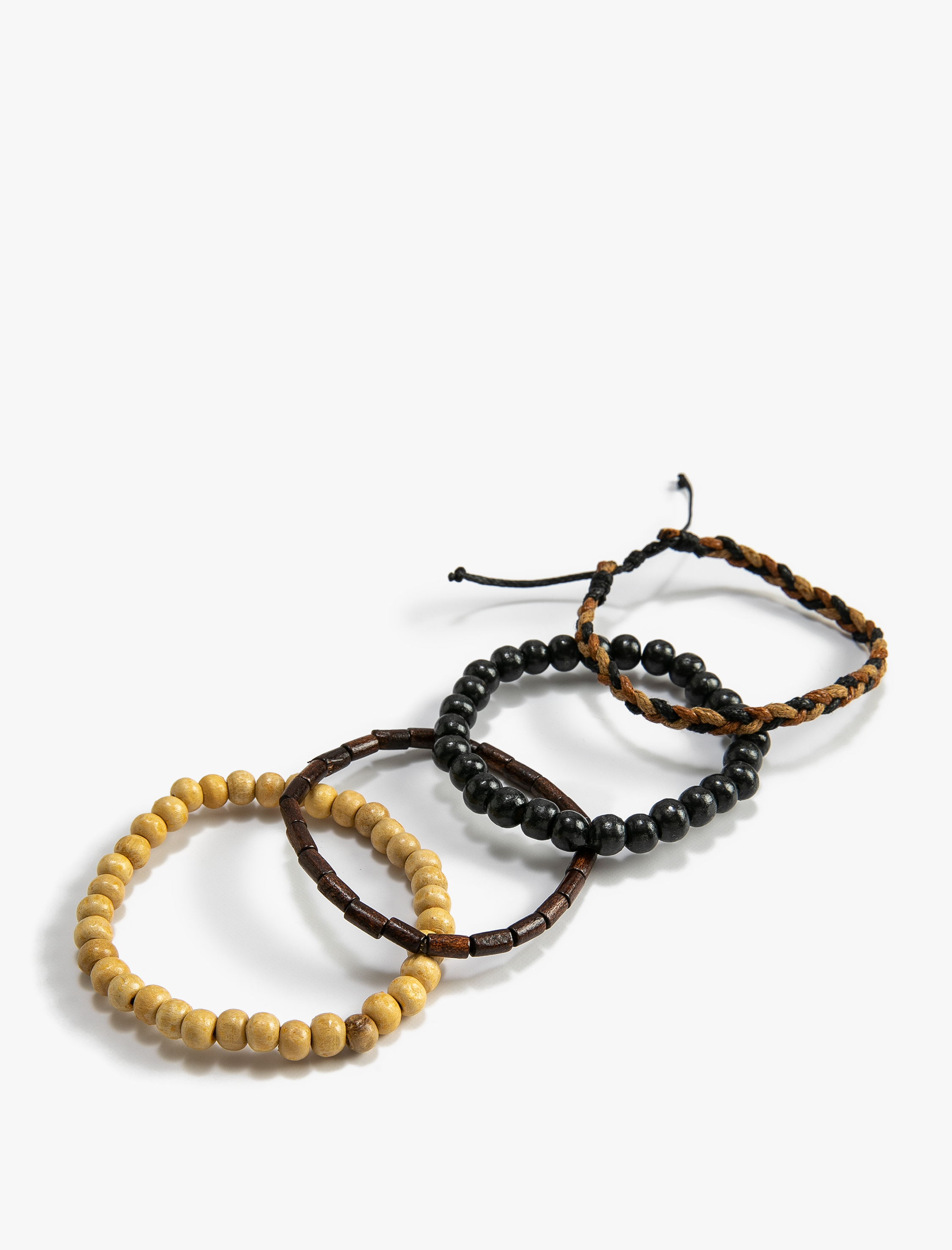  Erkek 4'lü Bileklik Seti Ahşap Boncuklu Örgü Motifli