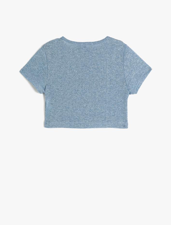 Kız Çocuk Crop Tişört Yuvarlak Yaka Kısa Kollu