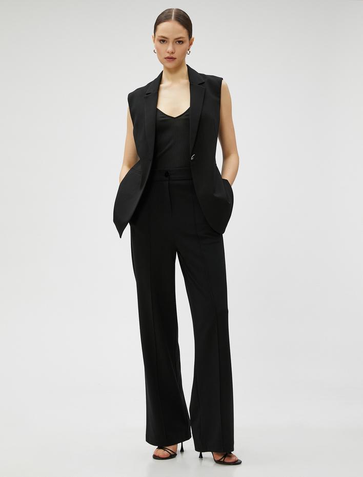  Blazer Yelek Tek Düğmeli Cep Detaylı