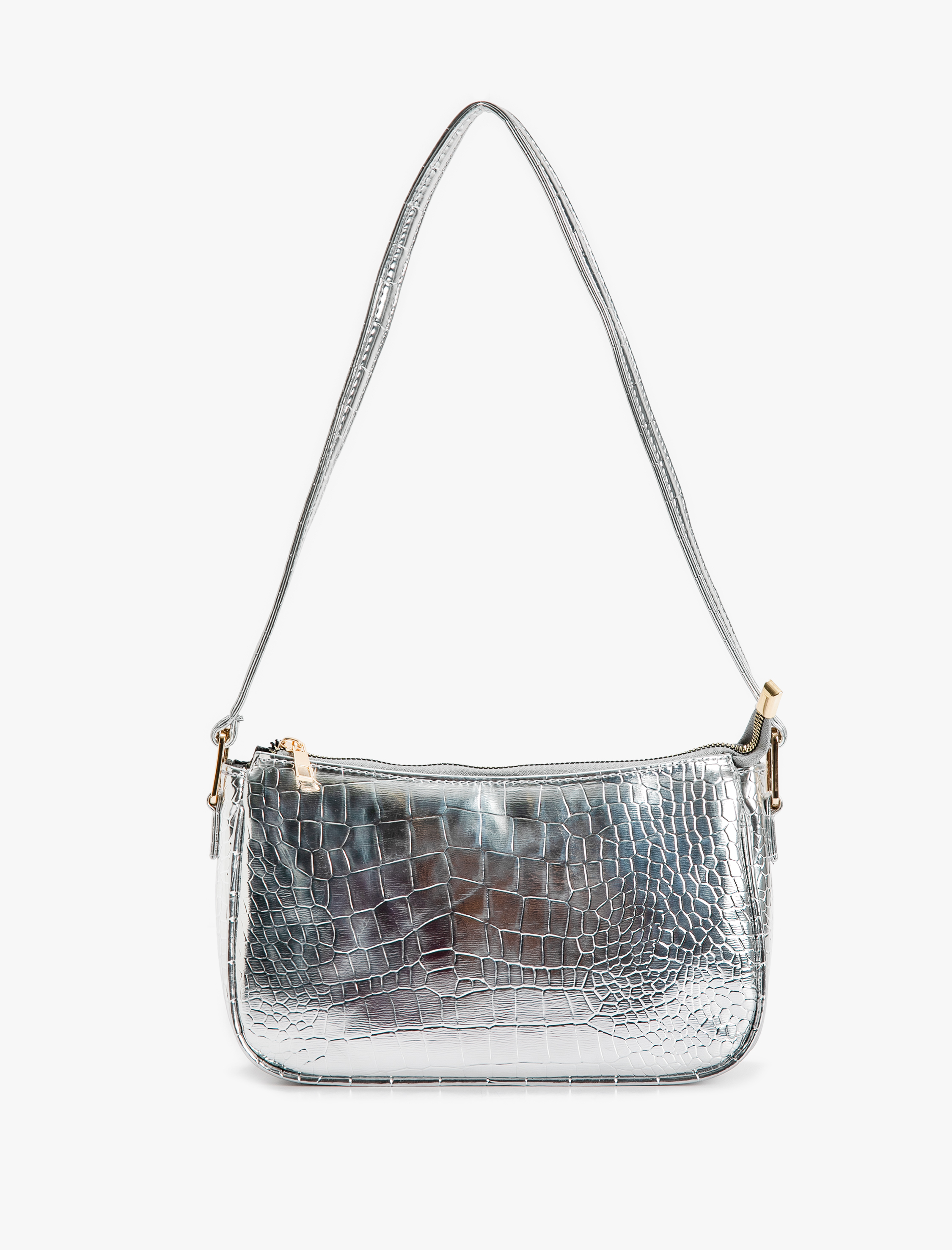  Kadın Baget Çanta Parlak Kroko Suni Deri Fermuarlı