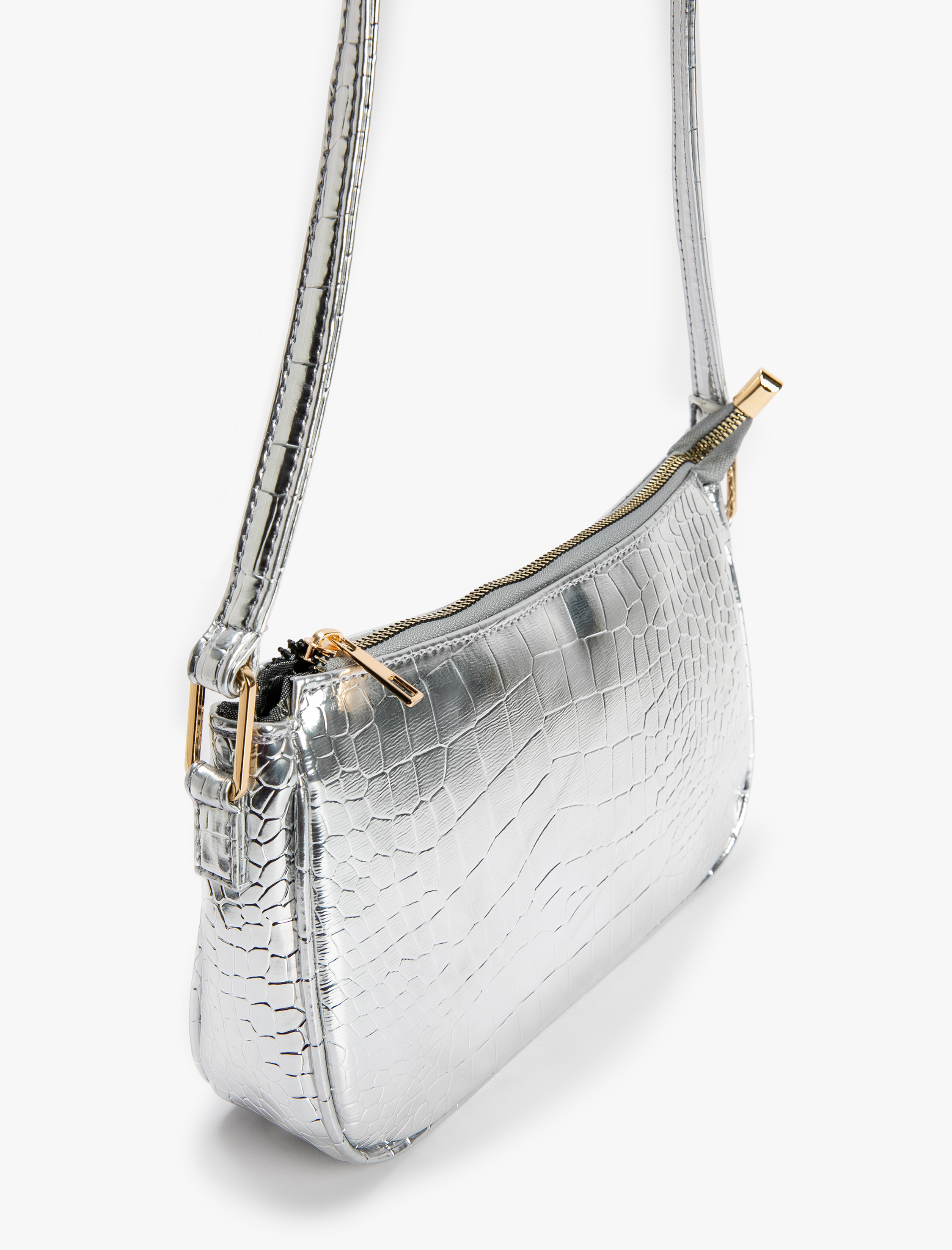  Kadın Baget Çanta Parlak Kroko Suni Deri Fermuarlı
