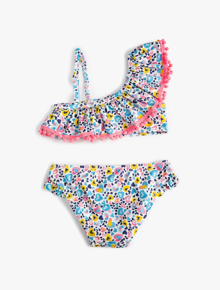 Kız Çocuk Bikini Takımı Fırfırlı Tek Omuz İnce Askılı