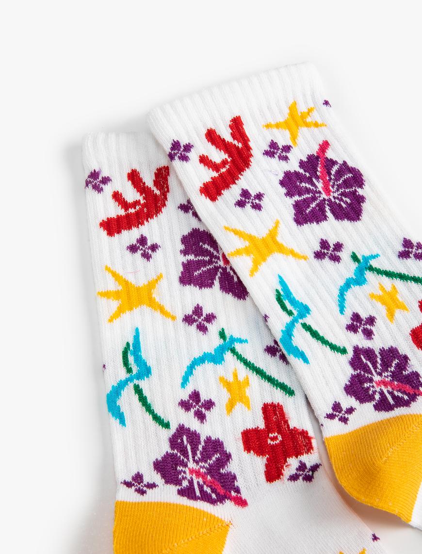 Kadın Çiçekli Soket Çorap İşleme Detaylı