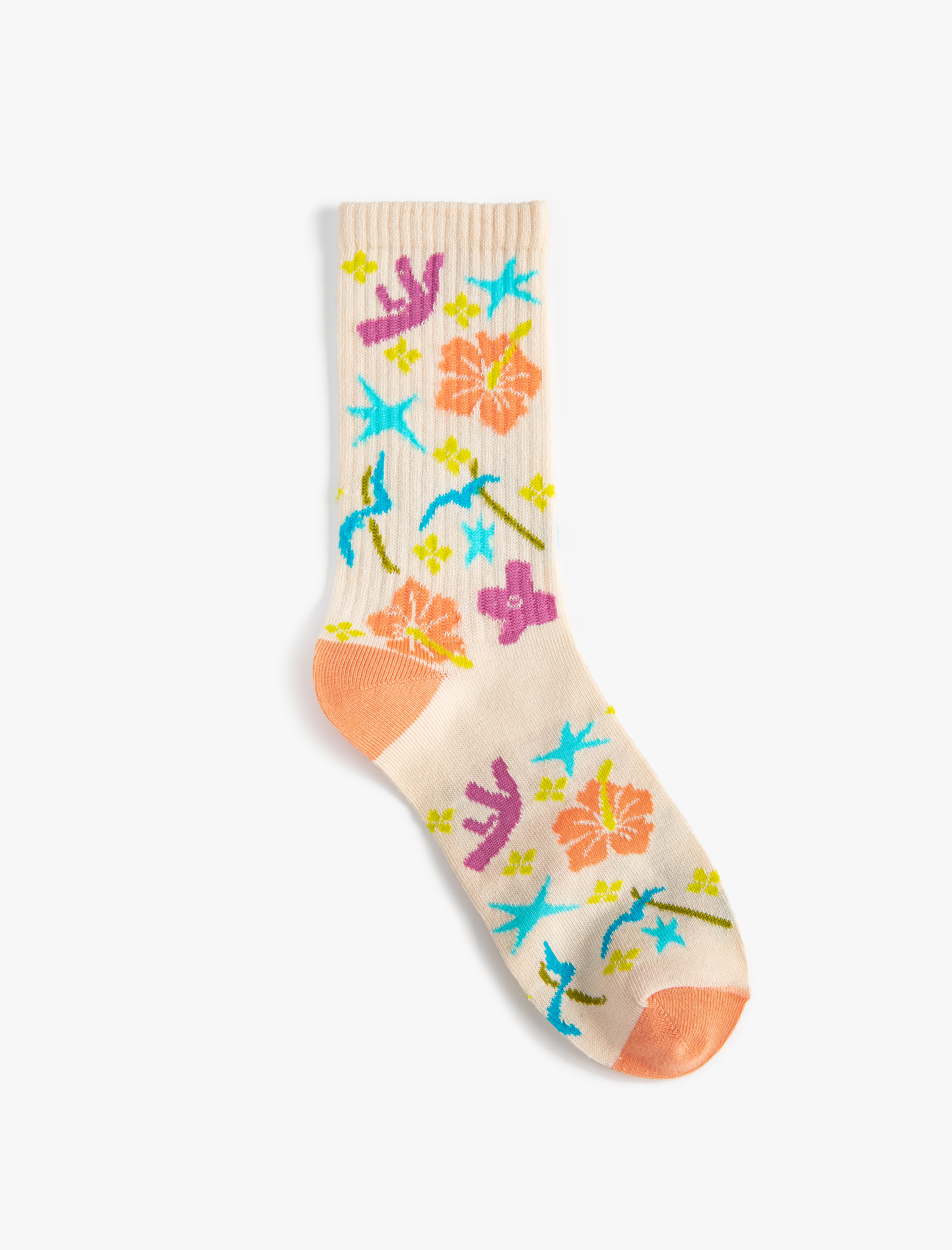 Koton Çiçekli Soket Çorap İşleme Detaylı. 2