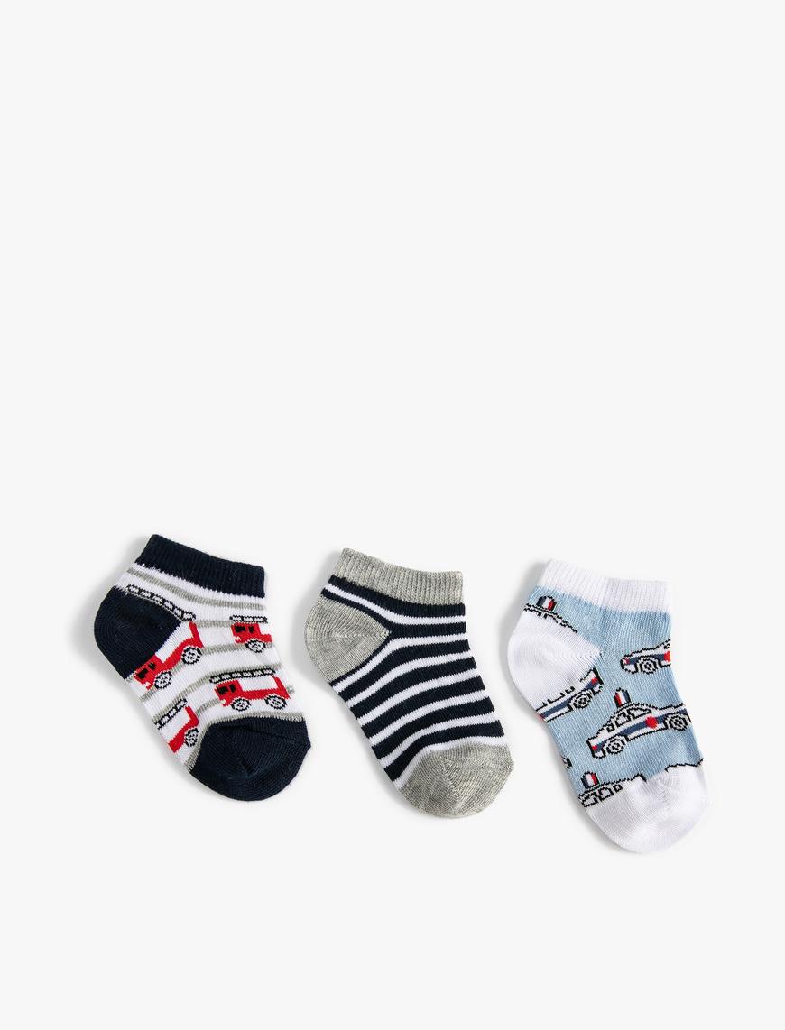  Erkek Bebek Çorap Seti 3’lü Çok Renkli Çizgili Pamuk Karışımlı
