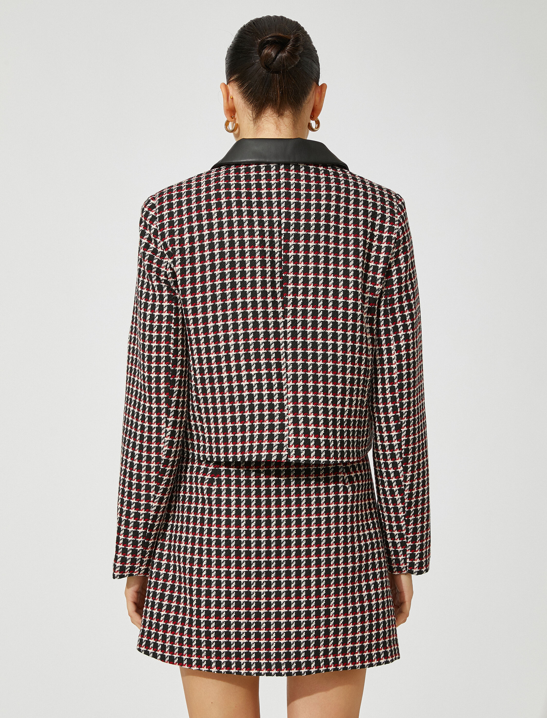   Kısa Tüvit Ceket Suni Deri Detaylı