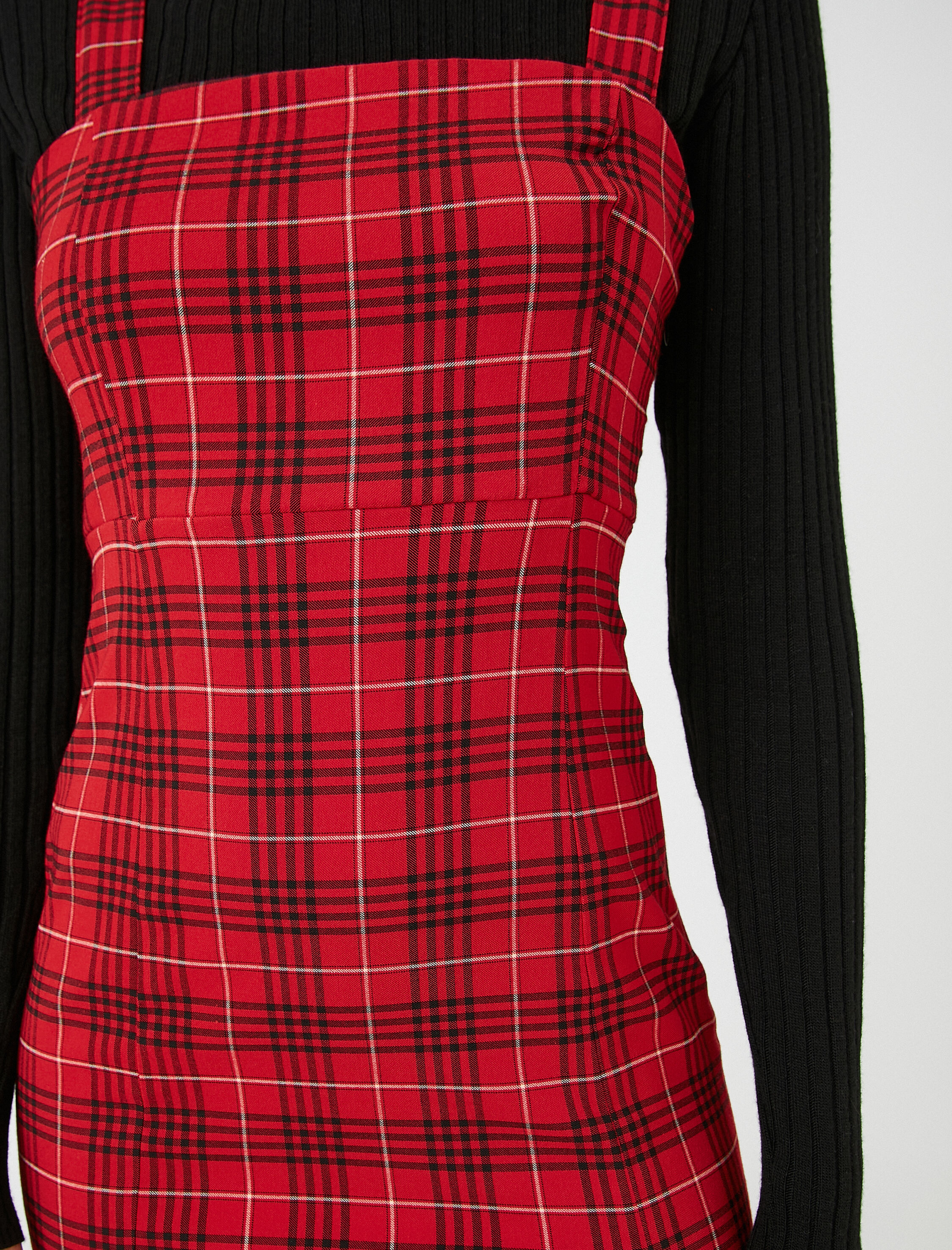   Salopet Elbise Jile Kareli Askılı Yırtmaç Detaylı