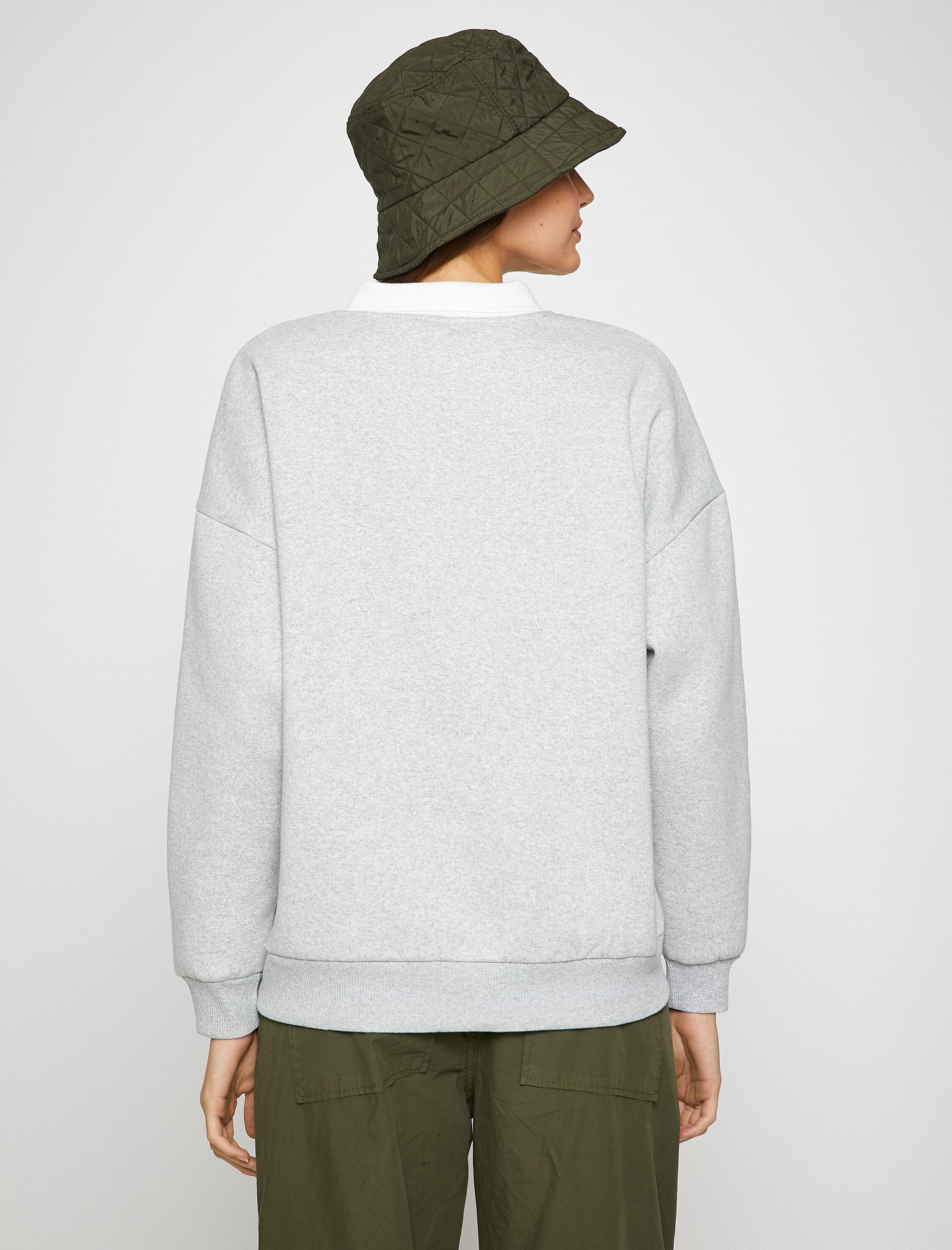   Şardonlu Kolej Sweatshirt Polo Yaka Baskılı Uzun Kollu