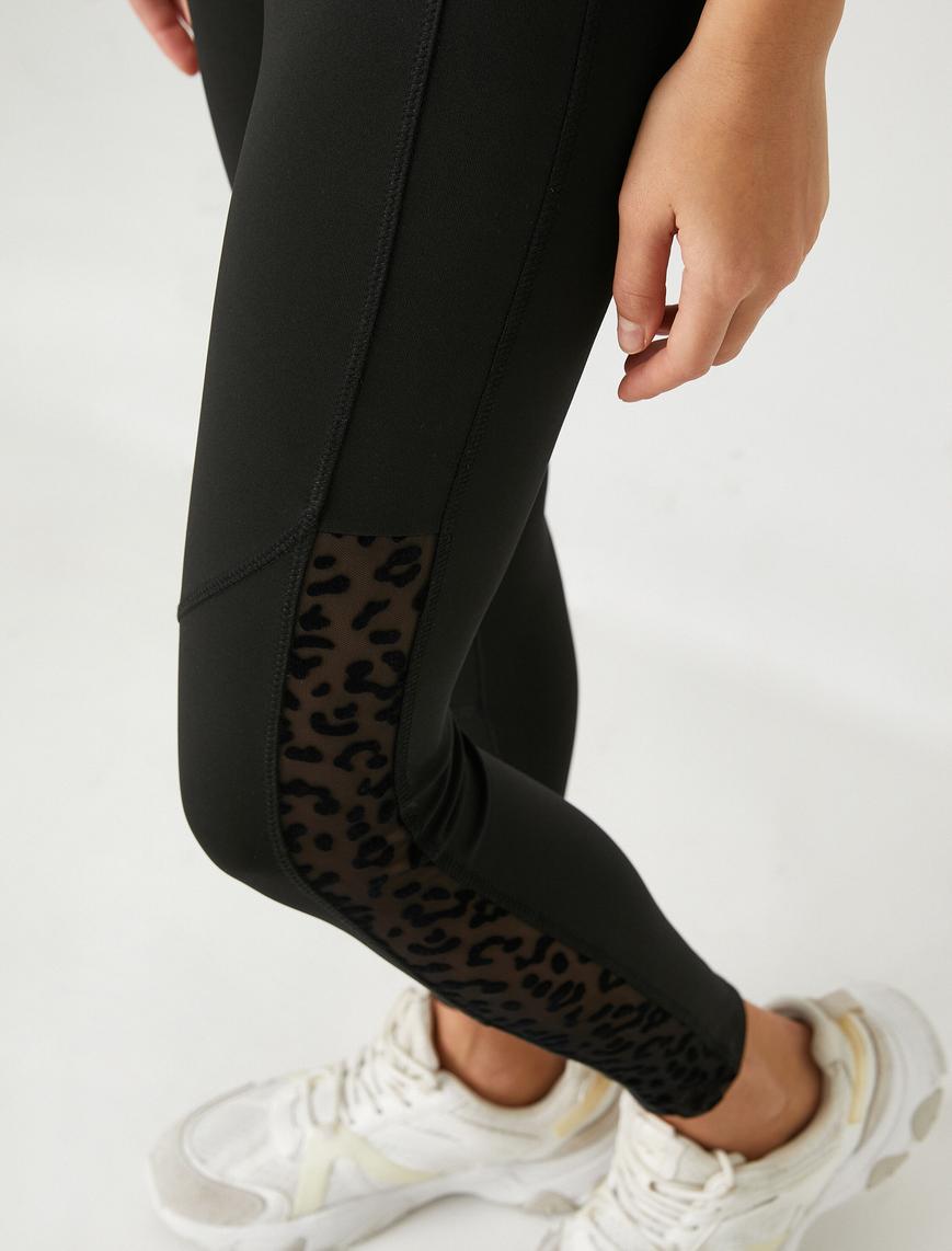   Leopar Tül Detaylı Spor Tayt