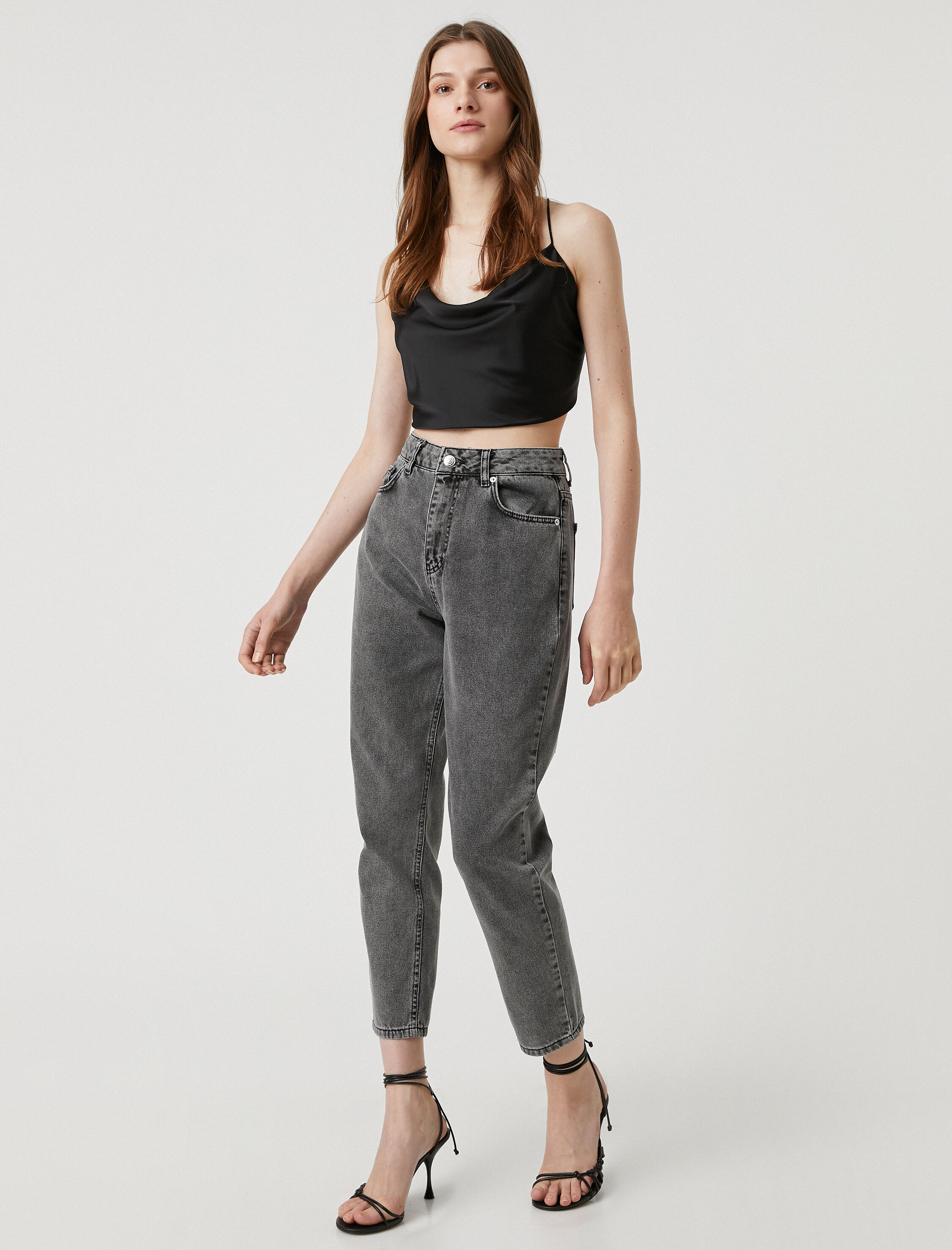   Rahat Kesim Kot Pantolon Yüksek Bel Hafif Dar Paça - Mom Jean