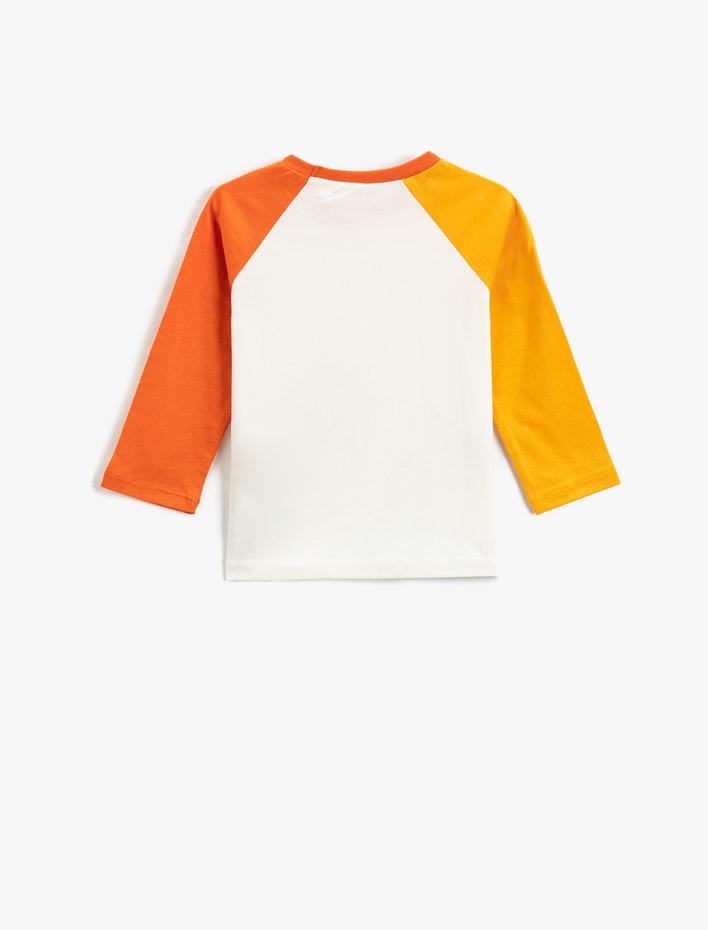 Erkek Bebek Renk Kontrastlı Uzun Kollu Tişört Baskılı Bisiklet Yaka