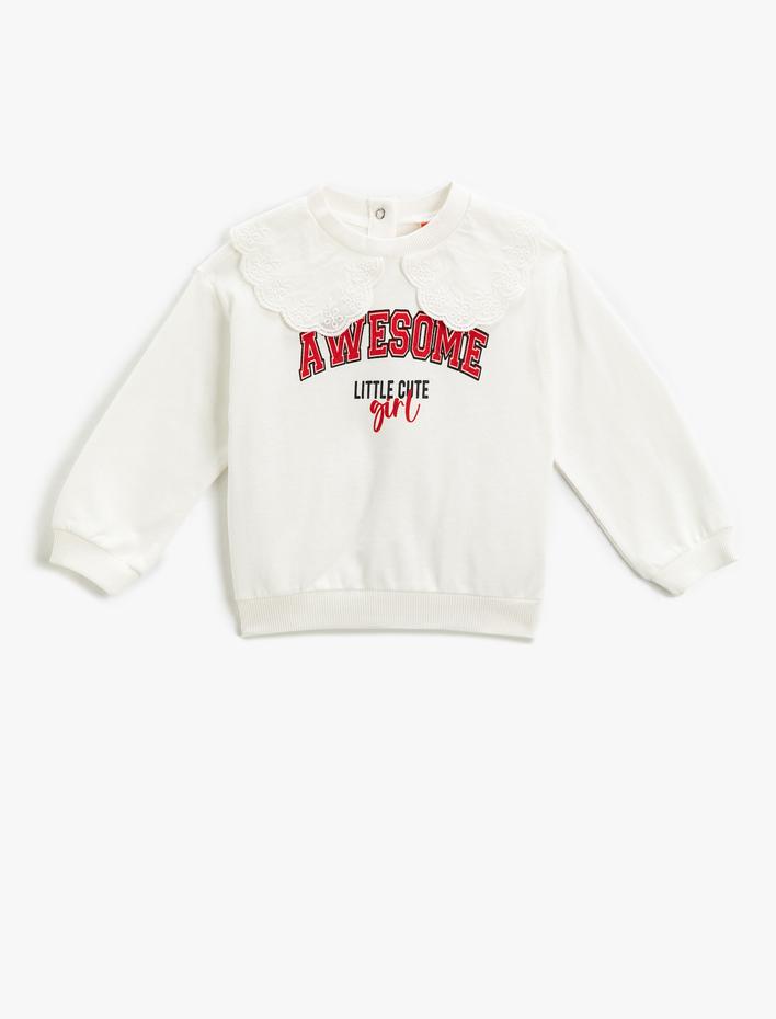 Kız Bebek Bebe Yaka Sweatshirt Arkası Çıtçıt Kapamalı Baskılı Şardonlu