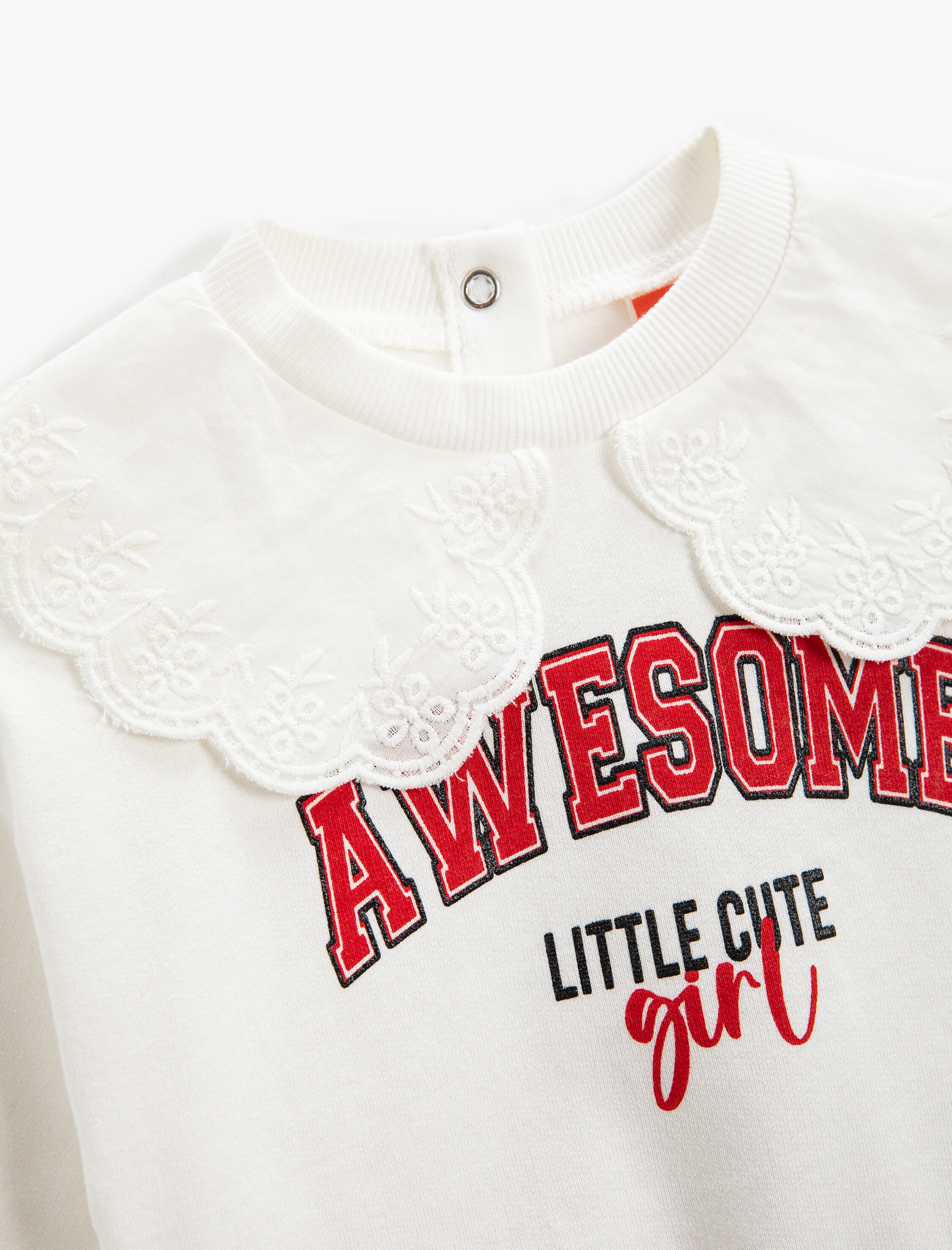  Kız Bebek Bebe Yaka Sweatshirt Arkası Çıtçıt Kapamalı Baskılı Şardonlu