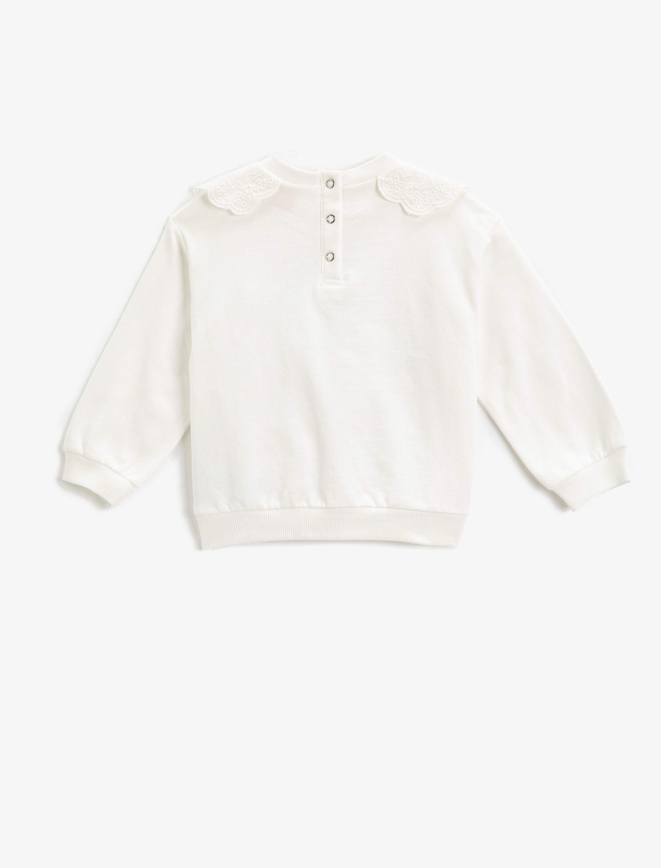  Kız Bebek Bebe Yaka Sweatshirt Arkası Çıtçıt Kapamalı Baskılı Şardonlu