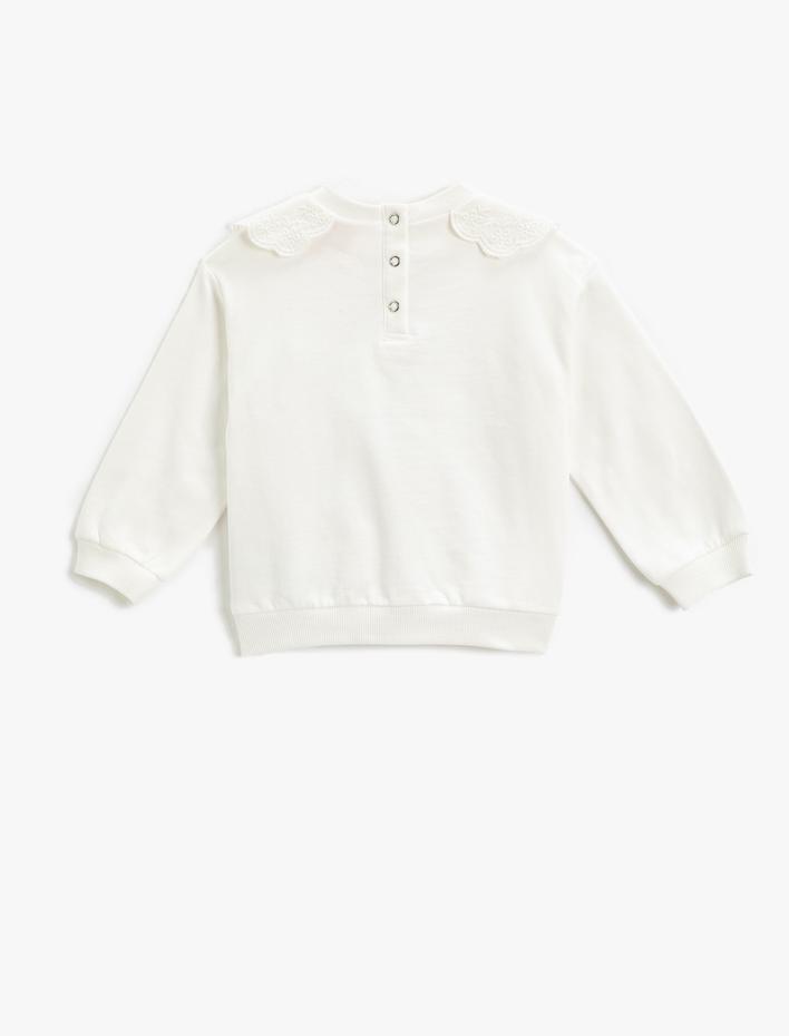 Kız Bebek Bebe Yaka Sweatshirt Arkası Çıtçıt Kapamalı Baskılı Şardonlu