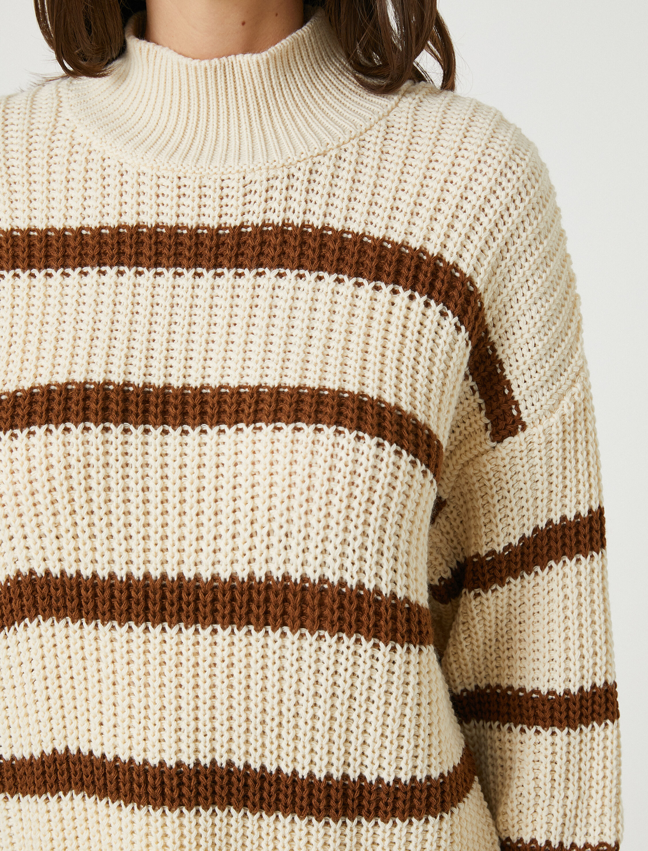   Oversize Örgü Kazak Yarım Balıkçı Yaka