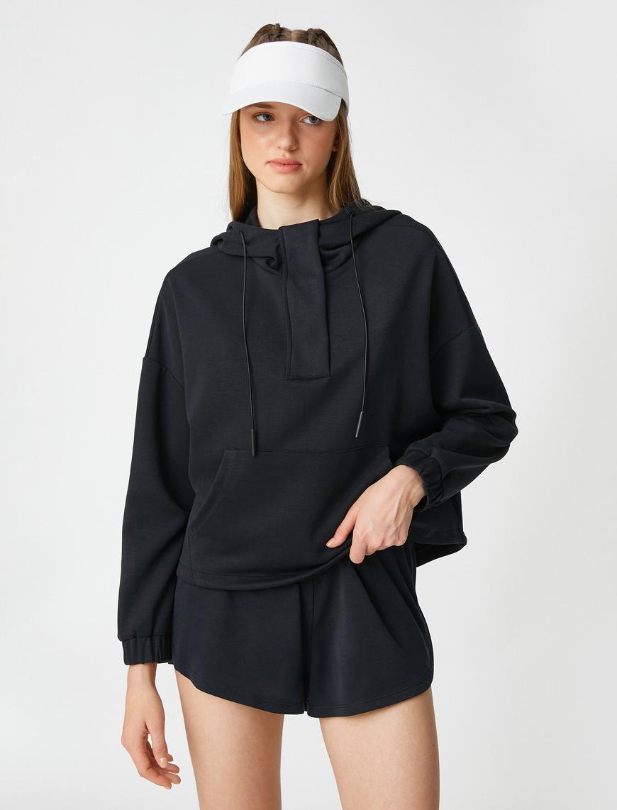   Kapüşonlu Spor Sweatshirt İpeksi Dokulu Modal Karışımlı
